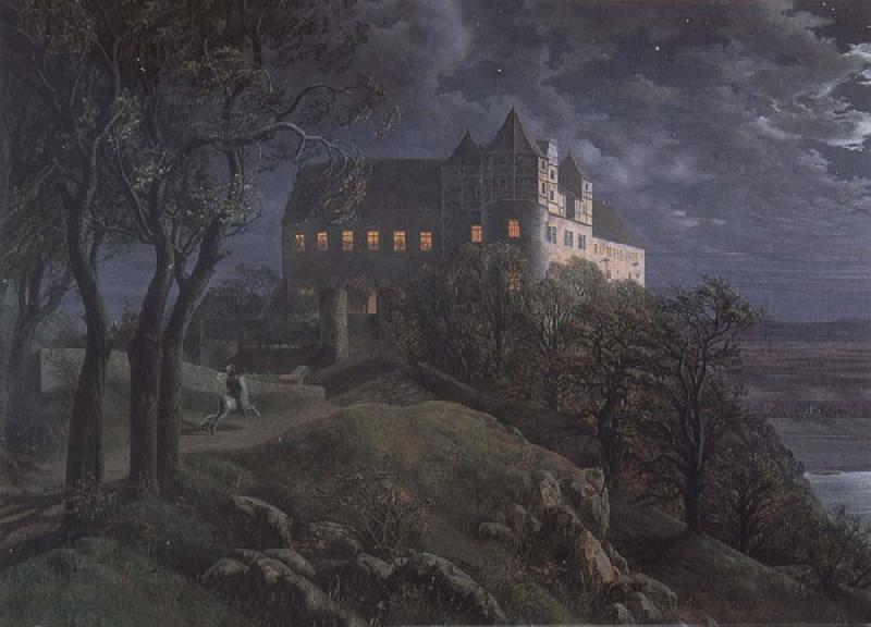 Oehme, Ernst Ferdinand Burg Scharfenberg by Night oil painting picture